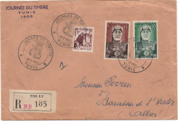 TUNISIE 386 Et 387 FDC Premier Jour Lettre Voyagé Journée Du Timbre 1954 TUNIS Pacha Bey - Covers & Documents