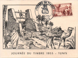 TUNISIE 388 FDC Premier Jour Carte Illustrée Journée Du Timbre 1955 TUNIS Ballon Poste Grosjean Eau Water - Brieven En Documenten