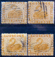 WESTERN AUSTRALIA 1872 1p Swan USED 4 Stamps Scott36 CV$17 Watermark : 1 - Usados