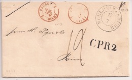 R633 - MUHLHEIM A.D. RUHR 1847 -pour REIMS- Entrée Rouge PRUSSE Par GIVET - Cachet CPR2 = Correspondance PRUSSE -taxe 12 - Prephilately