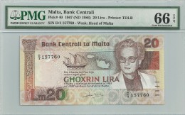 Malta 20 Lira 1967 (1986) P40 Graded 66 EPQ By PMG (GEM UNC) - Malta