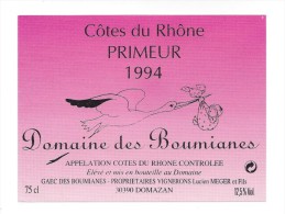 Etiquettes  De Vin - Côtes Du Rhône Primeur - Thème Oiseau Cigogne - Domaine Des Boumianes  Meger à Domazan (30) - Kinder