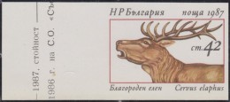 Bulgarie 1987 Y&T 3099. Erreur, Non Dentelé. Avec Certificat. Cervus Elaphus, Cerf élaphe - Wild