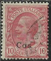 COLONIE ITALIANE EGEO 1912 COO COS SOPRASTAMPATO D´ITALIA ITALY OVERPRINTED CENT. 10 USATO USED OBLITERE´ - Ägäis (Coo)
