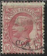 COLONIE ITALIANE EGEO 1912 COO COS SOPRASTAMPATO D´ITALIA ITALY OVERPRINTED CENT. 10 USATO USED OBLITERE´ - Ägäis (Coo)