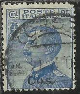 COLONIE ITALIANE EGEO 1912 COO COS SOPRASTAMPATO D´ITALIA ITALY OVERPRINTED CENT. 25 USATO USED OBLITERE´ - Aegean (Coo)