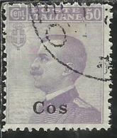 COLONIE ITALIANE EGEO 1912 COO COS SOPRASTAMPATO D´ITALIA ITALY OVERPRINTED CENT. 50 USATO USED OBLITERE´ - Egeo (Coo)
