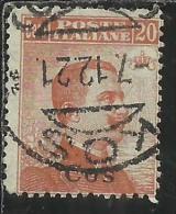 COLONIE ITALIANE EGEO 1921 1922 COO COS SOPRASTAMPATO D´ITALIA ITALY SURCHARGED CENT. 20 FILIGRANA WATERMARK USATO USED - Aegean (Coo)