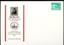 DDR PP18 D2/003 Privat-Postkarte BERLIN AUF BRIEFMARKEN UND MÜNZEN 1987  NGK 3,00 € - Cartes Postales Privées - Neuves