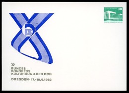 DDR PP18 D2/008 Privat-Postkarte BUNDESKONGRESS KULTURBUND Dresden 1982  NGK 3,00 € - Private Postcards - Mint