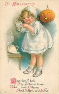 231801-Halloween, Wolf No 31RL-3, Ellen Clapsaddle, Girl Reading Tea Leaf At Bottom Of Cup For Fortune - Halloween