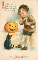 231807-Halloween, Wolf No 31RL-5, Ellen Clapsaddle, Boy In Brown Outfit On His Way Out, Black Cat, Jack O Lantern - Halloween