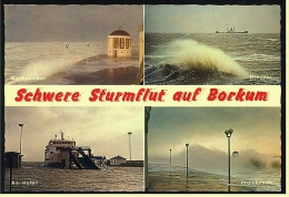 Borkum  -  Schwere Sturmflut  -  Mehrbild-Ansichtskarte Ca.1980   (3779) - Borkum