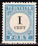 1881-1887 Portzegels Lichtblauw / Zwart Cijfer : 1 Cent Kamtanding 12 ½ Type III NVPH  P 3 D III Ongestempeld - Strafportzegels