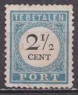 1881-1887 Portzegels Lichtblauw / Zwart Cijfer : 2½  Cent NVPH  P 5 B II (*) Met Plaatfout Streepje - Strafportzegels