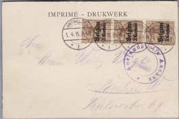 Belgien 1915-04-01 Antwerpen Zensur AK Gesendet Nach Berlin Mit 3er-Streifen Senkrecht Germania Audruck Belgien 3 C. - Armada Alemana