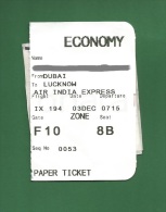 Air India Express 2012 - Boarding Pass With Baggage Claim - Dubai To Lucknow - As Scan - Cartes D'embarquement