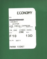 Air India Express IX 2013 - Boarding Pass - Dubai To Jaipur - As Scan - Carte D'imbarco