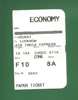 Air India Express IX - Boarding Pass - Dubai To Lucknow - As Scan - Cartes D'embarquement