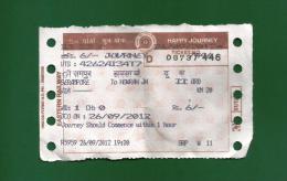 India 2012 - Indian Railways , Kolkata - Shuttle Train Ticket , Serampore To Howrah - As Scan - World