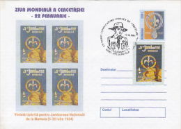 8365- SCOUTS, SCUTISME, SCOUTS INTERNATIONAL DAY, COVER STATIONERY, 2001, ROMANIA - Cartas & Documentos