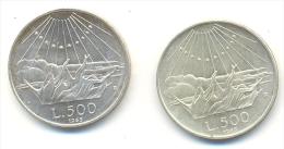 ITALIA REPUBBLICA  COPPIA DI 500 LIRE COMMEMORATIVA  7° CENTENARIO NASCITA DI DANTE ANNO 1965 ARGENTO - Gedenkmünzen