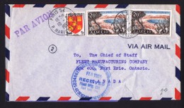 1955  Lettre Avion Pour Le Canada  Tarif 41fr Ajaccio X2, Blason Yv 952, 981 - Postal Rates