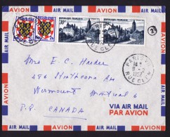 1952   Lettre Avion Pour Le Canada   - Tarif 64 Fr - Poids 10g -  Arbois X2, Blasons - Yv 905, 902 - Posttarife