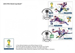 Maldives 2014, World Football Cup In Brasil, 3val In FDC With FIFA In The Envelope - 2014 – Brasil