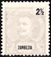 ZAMBÉZIA  -1898 -1901, D. Carlos I,  2 1/2 R.    D. 11 3/4 X 12    * MH  MUNDIFIL  Nº 14 - Zambèze