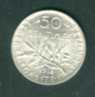 Piece 50 Centimes Argent Année 1918 , Rare Dans Cette état Qui Est Sup  Pia9010 - 50 Centimes