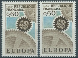 [01] Variété : N° 1522 Europa 1967 Rouage Du Centre Brun Au Lieu De Brun Foncé + Normal  ** - Nuovi