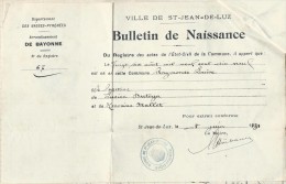 Bulletin De Naissance/ Audignon/Landes / Saint Jean De Luz /Basses Pyrénées/1931   AEC15 - Non Classés