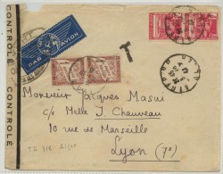 N°165x2 Sur Lettre  Taxée 2f. De Alger  Du 3-10-41 Pour Lyon +censure TA318 (Alger) - Brieven En Documenten