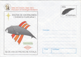 8525- BOWHEAD WHALE, COVER STATIONERY, 1997, ROMANIA - Whales