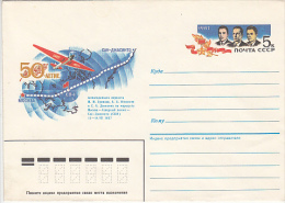8574- RUSSIAN ANTARCTIC EXHIBITION, PLANE, CREW, MAP, COVER STATIONERY, 1987, RUSSIA - Antarctic Expeditions