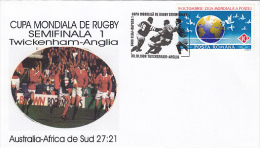 502FM- RUGBY WORLD CUP, AUSTRALIA- SOUTH AFRIKA GAME, SPECIAL COVER, 1999, ROMANIA - Rugby