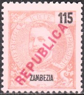 ZAMBÉZIA - 1917, D. Carlos I, Com Sobrecarga «REPUBLICA» 115 R.  (*) MNG  MUNDIFIL  Nº 97 - Zambèze