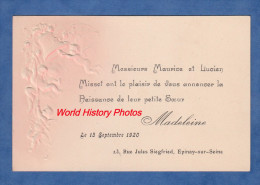 Faire-Part De Naissance Ancien - EPINAY Sur SEINE - Maurice Et Lucien MISSET , Leur Fille Madeleine - 1920 - Naissance & Baptême