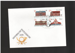 DDR - 3 2 1987 FDC VIERERBLOCK HISTORICHE POSTGEBAUDE - 1981-1990