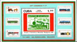 CUBA 1989, TRANSPORT, HISTORY Of The TRAINS, LOCOMOTIVES, MNH BLOCK With GOOD QUALITY - Neufs