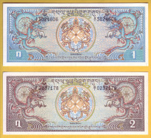 BHUTAN - Lot De 2 Billets. 1 Et 2 Ngultrum. (1981). Pick: 5 Et 6. NEUF - Bhután