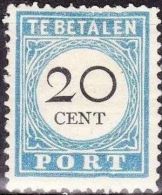 1881-1887 Portzegels Lichtblauw / Zwart Cijfer : 20 Cent NVPH  P 10 D III Ongestempeld / Deuk Onder RT - Impuestos