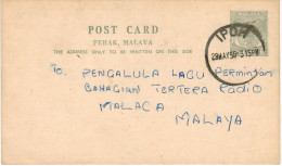 MALESIA - MALAYA - PERAK - 1956 - Post Card - Intero Postale - Entier Postal - Postal Stationery - Viaggiata Da Ipoh ... - Perak