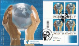 Canada FDC Scott #2149 Lower Left Plate Block With UPC Code 51c Hands Holding Globe - Canadian Labour Congress 50th Ann - 2001-2010