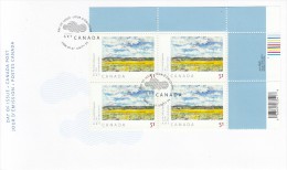 Canada FDC Scott #2147 Upper Right Plate Block With UPC Code 51c 'The Field Of Rapeseed' - Dorothy Knowles - Art Canada - 2001-2010