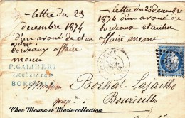 1874 - LAC N° 60 - GC 532 - GALIBERT BOISSAT LAJARTHE BORDEAUX BOURDEILLES - 1849-1876: Klassik
