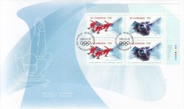 Canada FDC Scott #2144a Upper Right Plate Block Se-tenant Pair 51c Team Pursuit Speed Skating, Skeleton Winter Olympics - 2001-2010