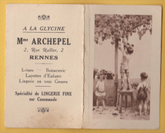 RENNES 35 ( A LA GLYCINE ) MME ARCHEPEL 2 RUE RALLIER CALENDRIER PUBLICITAIRE 1933 - Grand Format : 1921-40