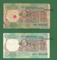 India Inde Indien - 5 Rupee / INR Banknotes - P-80r - Used 2 Notes With Difference  F / VG Condition As Scan - Indien